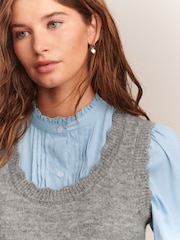 Grey/Blue Ruffle Neck Shirt Layer Knitted Tank - Image 5 of 8