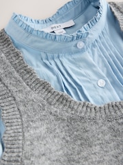 Grey/Blue Ruffle Neck Shirt Layer Knitted Tank - Image 8 of 8