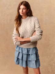 Neutral Frill Collar Stitch Detail Jumper With Wool - Image 2 of 8
