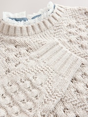 Neutral Frill Collar Stitch Detail Jumper With Wool - Image 8 of 8