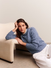 Blue Chambray Frill Collar Stitch Detail Jumper With Wool - Image 1 of 9