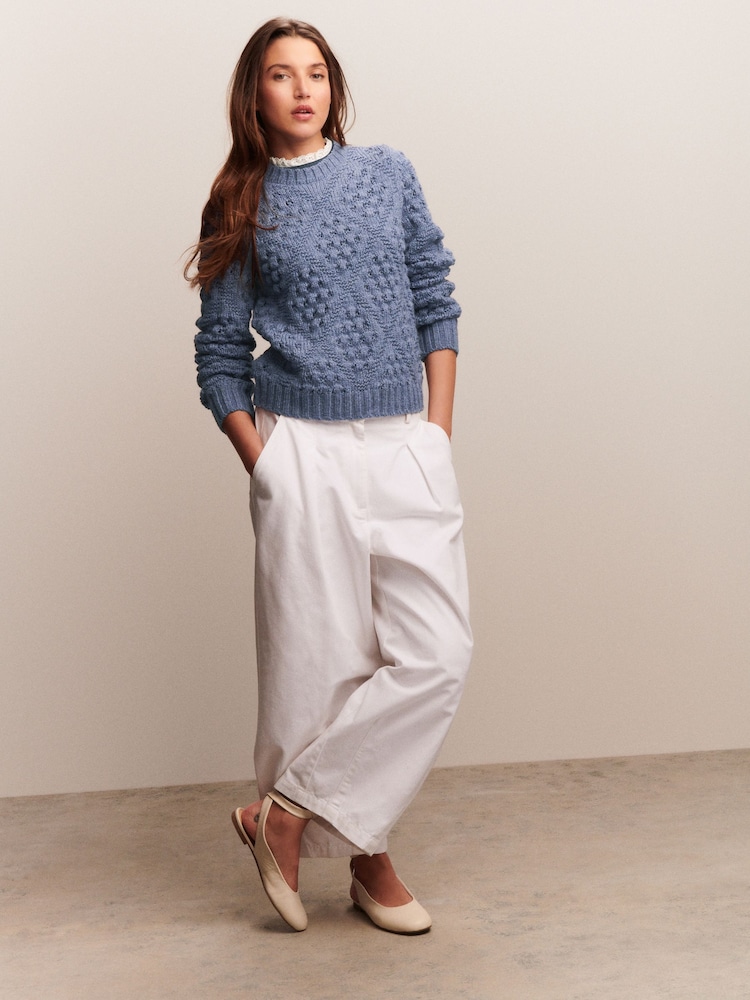 Blue Chambray Frill Collar Stitch Detail Jumper With Wool - Image 2 of 9