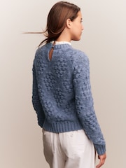 Blue Chambray Frill Collar Stitch Detail Jumper With Wool - Image 3 of 9