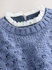 Blue Chambray Frill Collar Stitch Detail Jumper With Wool - Image 8 of 9