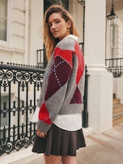 Grey Multi Argyle Shirt Layer Knitted Jumper With Wool - Image 2 of 6