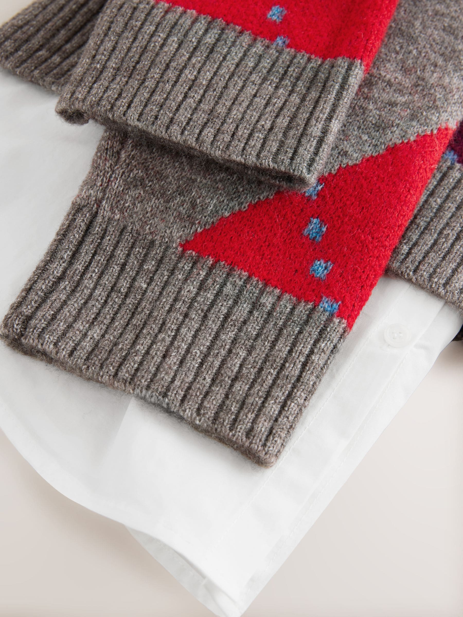 Buy Grey Multi Argyle Shirt Layer Knitted Jumper With Wool from