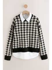 Mono Houndstooth Shirt Layer Knitted Jumper With Wool - Image 3 of 3