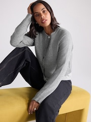 Grey Double Layer Crew Neck Cardigan With Wool - Image 1 of 8