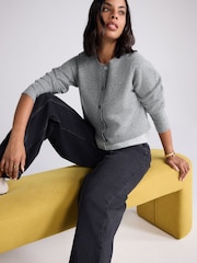 Grey Double Layer Crew Neck Cardigan With Wool - Image 2 of 8