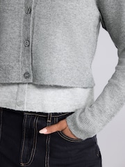 Grey Double Layer Crew Neck Cardigan With Wool - Image 5 of 8
