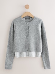 Grey Double Layer Crew Neck Cardigan With Wool - Image 6 of 8