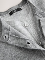 Grey Double Layer Crew Neck Cardigan With Wool - Image 7 of 8