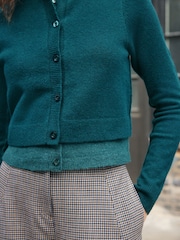 Teal Blue Double Layer Crew Neck Cardigan With Wool - Image 4 of 8