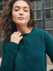 Teal Blue Double Layer Crew Neck Cardigan With Wool - Image 5 of 8