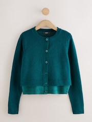 Teal Blue Double Layer Crew Neck Cardigan With Wool - Image 6 of 8