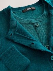 Teal Blue Double Layer Crew Neck Cardigan With Wool - Image 7 of 8