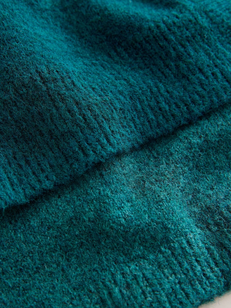 Teal Blue Double Layer Crew Neck Cardigan With Wool - Image 8 of 8