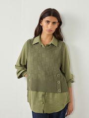 Khaki Green Knitted Tank Shirt Layer With Button Detail - Image 1 of 10
