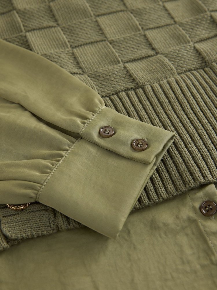 Khaki Green Knitted Tank Shirt Layer With Button Detail - Image 10 of 10