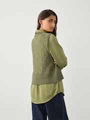 Khaki Green Knitted Tank Shirt Layer With Button Detail - Image 3 of 10