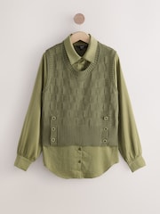 Khaki Green Knitted Tank Shirt Layer With Button Detail - Image 5 of 10
