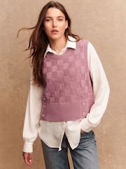 Blush Pink Knitted Tank Shirt Layer With Button Detail - Image 1 of 8