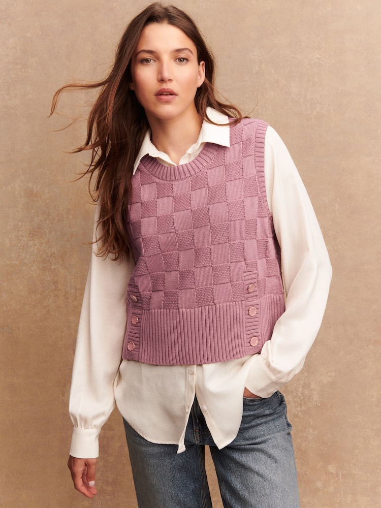 Blush Pink Knitted Tank Shirt Layer With Button Detail - Image 1 of 8
