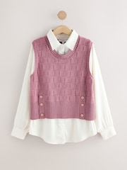 Blush Pink Knitted Tank Shirt Layer With Button Detail - Image 6 of 8