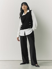 Black Knitted Tank Shirt Layer With Button Detail - Image 1 of 7