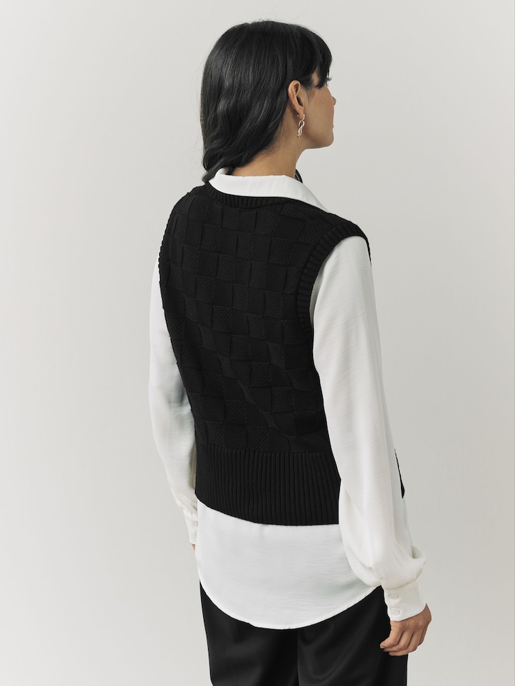 Black Knitted Tank Shirt Layer With Button Detail - Image 2 of 7