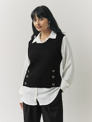 Black Knitted Tank Shirt Layer With Button Detail - Image 3 of 7