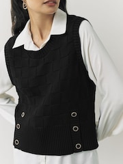 Black Knitted Tank Shirt Layer With Button Detail - Image 4 of 7