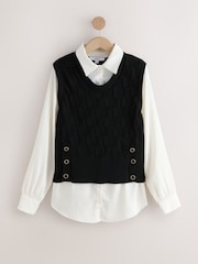 Black Knitted Tank Shirt Layer With Button Detail - Image 5 of 7