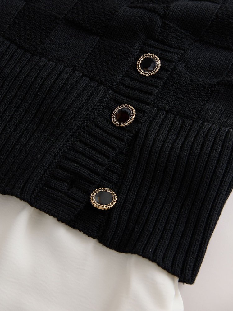 Black Knitted Tank Shirt Layer With Button Detail - Image 7 of 7