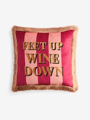 Rockett St George Feet Up Wine Down Stripe Velvet Feather Fillec Cushion - Image 4 of 6
