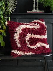 Rockett St George Red Shaggy Berber Wool Cushion - Image 1 of 6