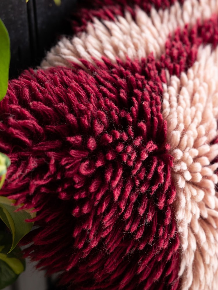 Rockett St George Red Shaggy Berber Wool Cushion - Image 2 of 6