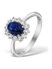 The Diamond Store 925 Silver Sapphire Ring With Lab Diamond 7 x 5mm Halo Set - Image 1 of 6