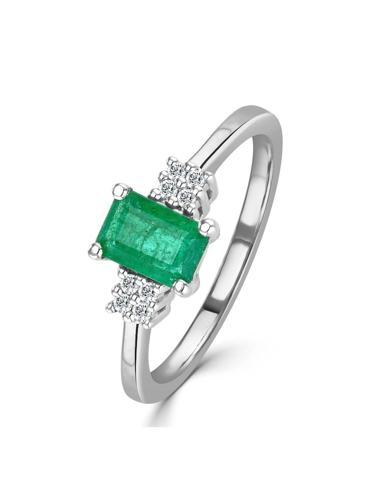 The Diamond Store 9K White Gold 6 x 4mm Emerald and Diamond Ring - Image 1 of 6