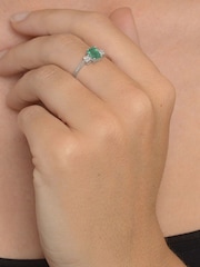 The Diamond Store 9K White Gold 6 x 4mm Emerald and Diamond Ring - Image 6 of 6