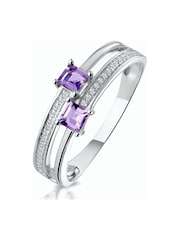 The Diamond Store 9K White Gold Twin Amethyst And Diamond Stellato Ring - Image 1 of 3