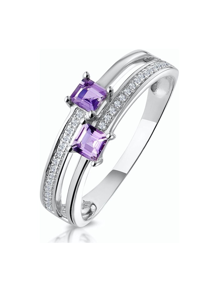 The Diamond Store 9K White Gold Twin Amethyst And Diamond Stellato Ring - Image 1 of 3