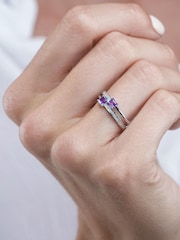 The Diamond Store 9K White Gold Twin Amethyst And Diamond Stellato Ring - Image 3 of 3