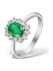 The Diamond Store 925 Silver Emerald With Lab Diamond Halo 7 x 5mm Set Ring - Image 1 of 5