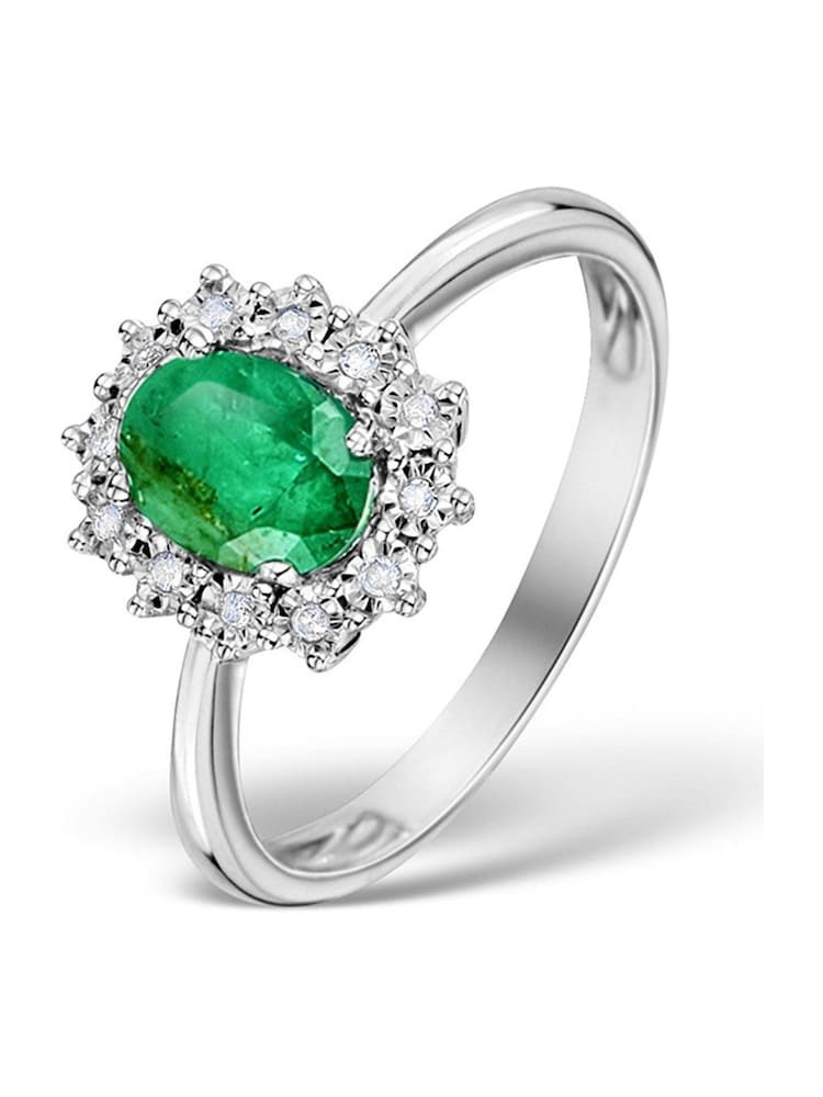 The Diamond Store 925 Silver Emerald With Lab Diamond Halo 7 x 5mm Set Ring - Image 1 of 5