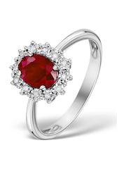 The Diamond Store 925 Silver Ruby With Lab Diamond 7 x 5mm Halo Set Ring - Image 1 of 6