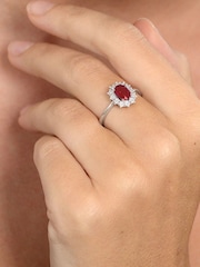 The Diamond Store 925 Silver Ruby With Lab Diamond 7 x 5mm Halo Set Ring - Image 4 of 6