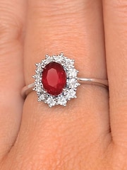 The Diamond Store 925 Silver Ruby With Lab Diamond 7 x 5mm Halo Set Ring - Image 5 of 6