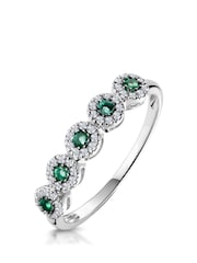 The Diamond Store 9K White Gold Emerald and Halo Diamond Stellato Eternity Ring - Image 1 of 5