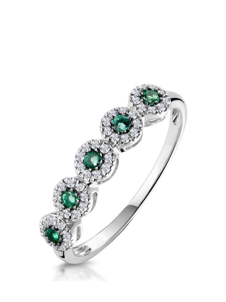 The Diamond Store 9K White Gold Emerald and Halo Diamond Stellato Eternity Ring - Image 1 of 5